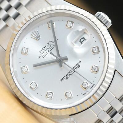 Herren Rolex Datejust 16234 Factory Diamond 18K Weißgold Edelstahl Uhr