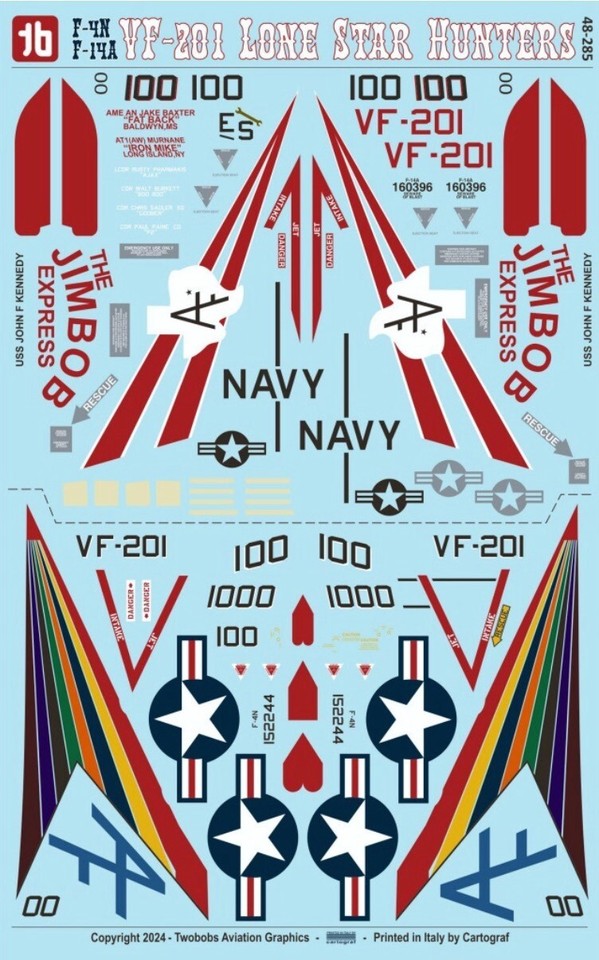 TB48285 Two Bobs Decals 148 F4N Phantom / F14A Tomcat VF201 Lone