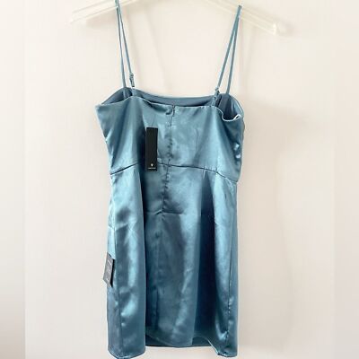 NWT Lulus Dancefloor Drama Slate Blue Satin Bodycon Mini Dress Size Medium  | eBay