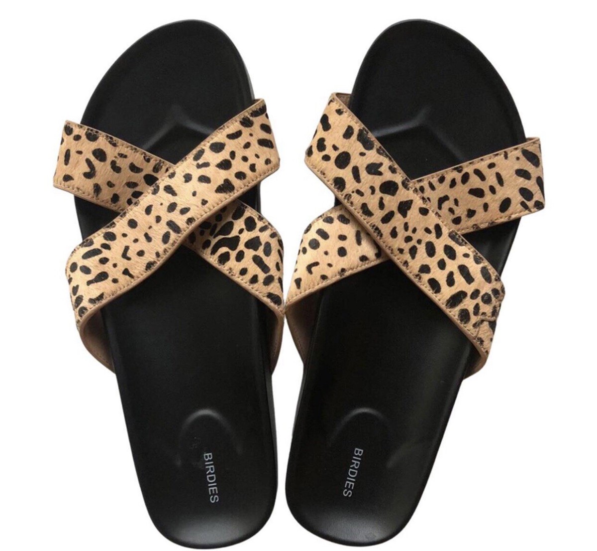 Birdies Robin Slide Sandals Dyed Calf Hair Leopard Print  display picture 3