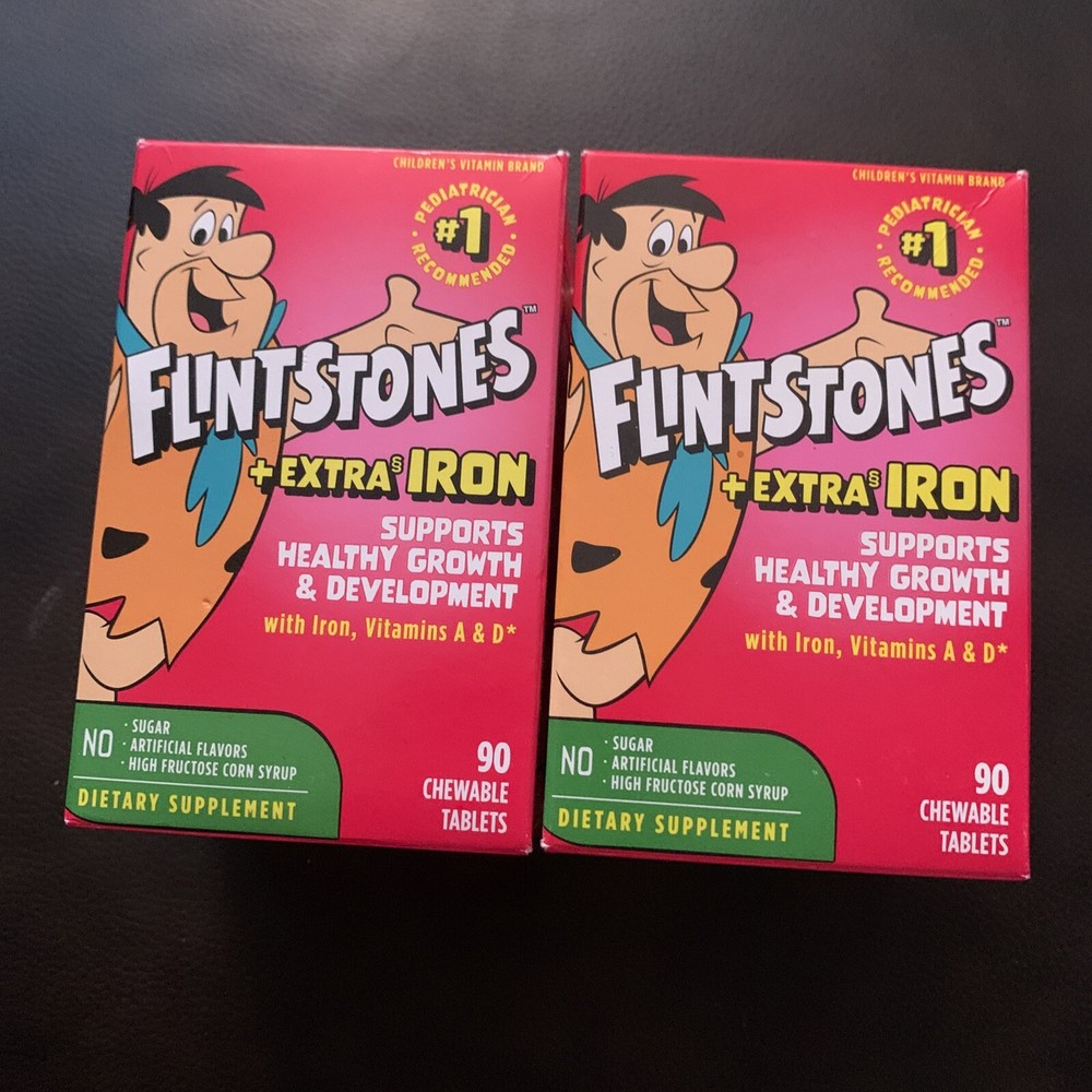 Lot of 2 Flintstones Children's Multivitamin + Extra Iron  90 Ct 3/2025 (180pil)