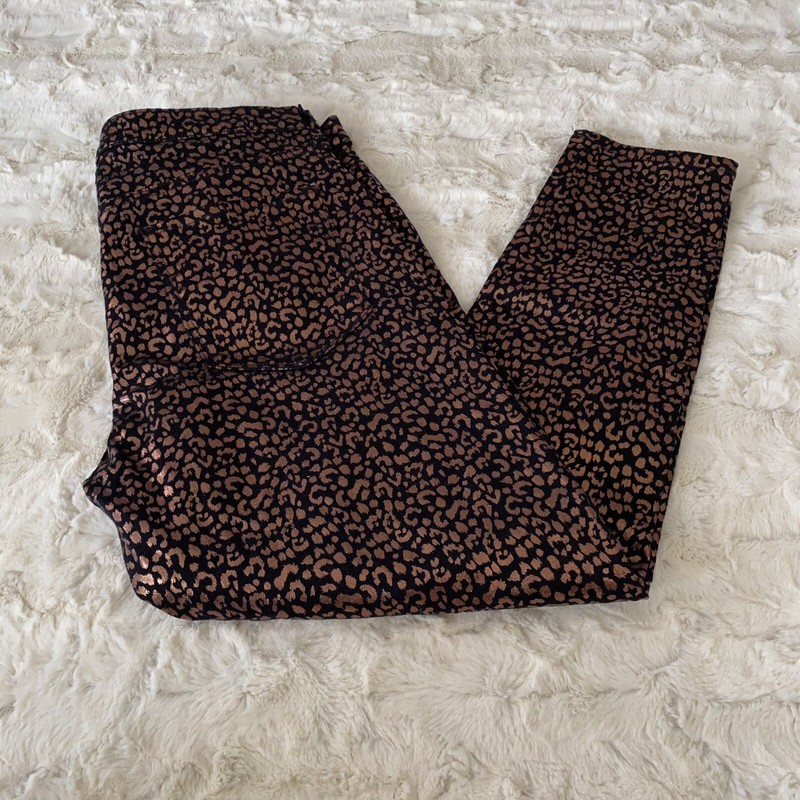 Banana Republic Premium Denim Black/Gold Animal Print Mid-Rise Skinny Jeans 32P