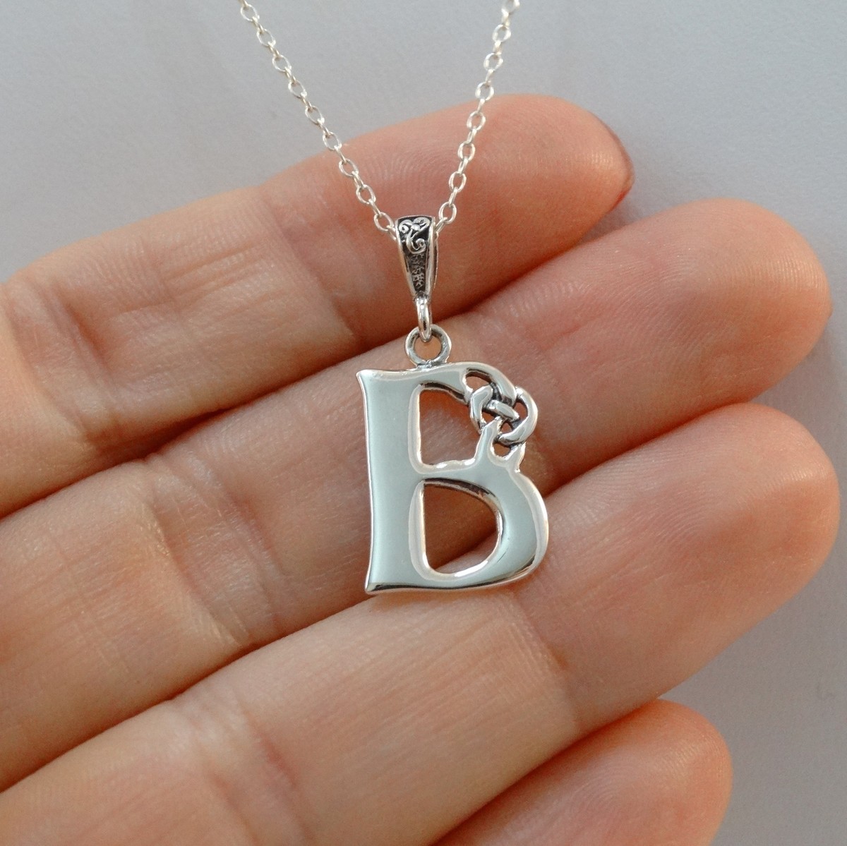Celtic Initial Letter B Necklace 925 Sterling Silver Celtic Knot Initial