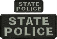 STATE POLICE EMBROIDERY PATCH 4X10 AND 2X5HOOK ON BACK BLK/GRAY