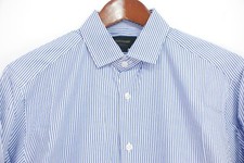 Duchamp Men  s Slim Spread Collar Dress Shirt - Blue Stripe Poplin - 16 / 41 cm