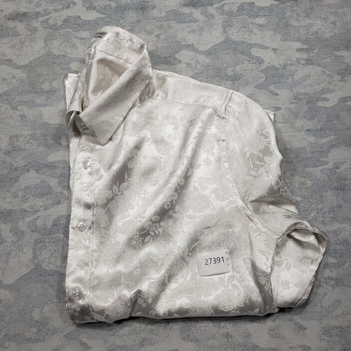 Coofandy Shirt Mens Small White Silky Rise Print Button Up Long Sleeve - Picture 9 of 9