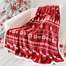 Red Sherpa Christmas Throw Blanket, Fuzzy Fluffy Soft Cozy Blanket, Fleece Fl...