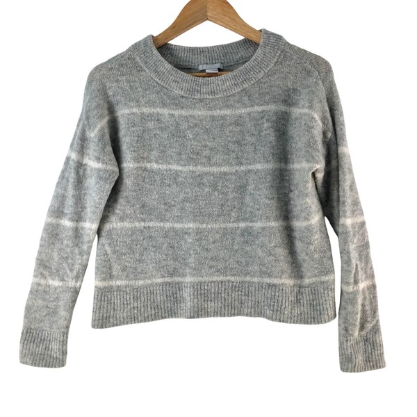 H&M Jumper Womens Size XS Grey Stripe Crew Neck Long Sleeve Knit 140962