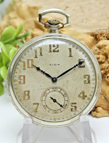Antique Elgin Gents 17J 12 size Art deco Pocket watch w/ Gold Filled Enamel case