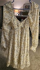 4 Hearts Dress Womens Size Small Cream & Yellow Sundress Floral Lined Tie Back