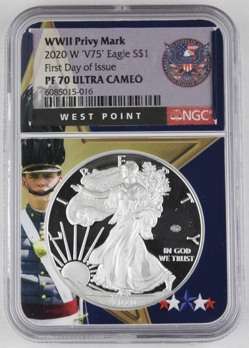 2020 W WWII 75th Anniversary American 1 Oz Silver Eagle "V75" NGC PF70 UC FDOI