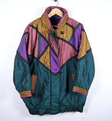 90s Current Seen Puffer Jacket Women's 3X Green Pink Iridescent Insulated VTG