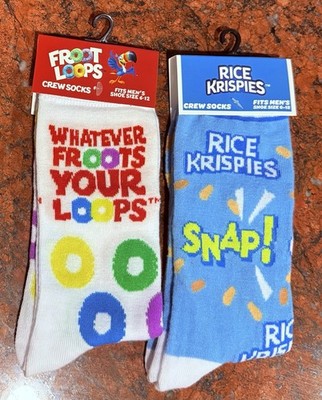 Kellogg s Froot Loops Rice Krispies cereal men s dress socks bundle colorful new