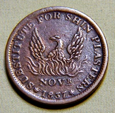 1837 Pre Civil War U.S. Hard Times Token - Substitute For Shin Plasters # 922