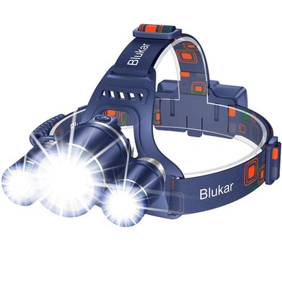 Blukar LED Headlamp, Super Bright Rechargeable Headlight Flashlight - 3 Light