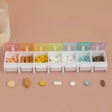 Large 7 Days Weekly Pill Box Colourful Tablet Storage Case Medicine Button Open