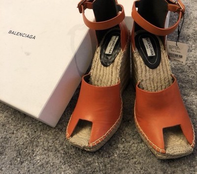 Balenciaga Square Toe Mule Sandals Neon Orange High Heel Size EU 37 US 7 New