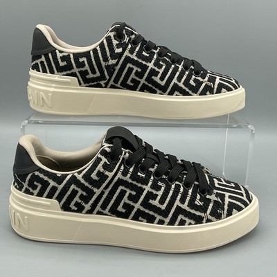 NEW Balmain Paris Women s Monogram Jacquard B-Court Trainers Black Size 5
