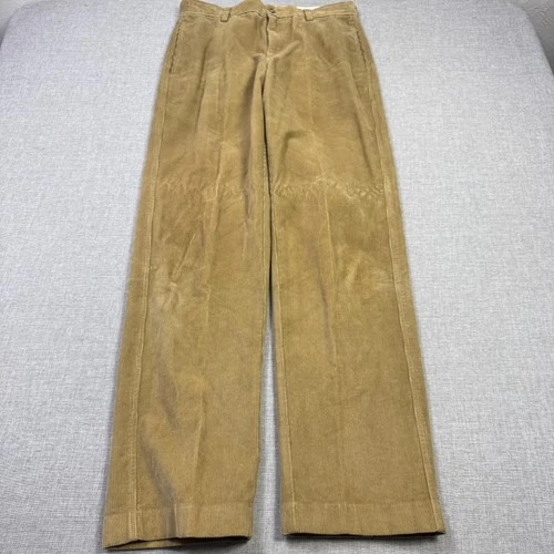L.L. Bean Corduroy Natural Fit Pants Mens 32x34 Beige Khakis Flat Front Pockets