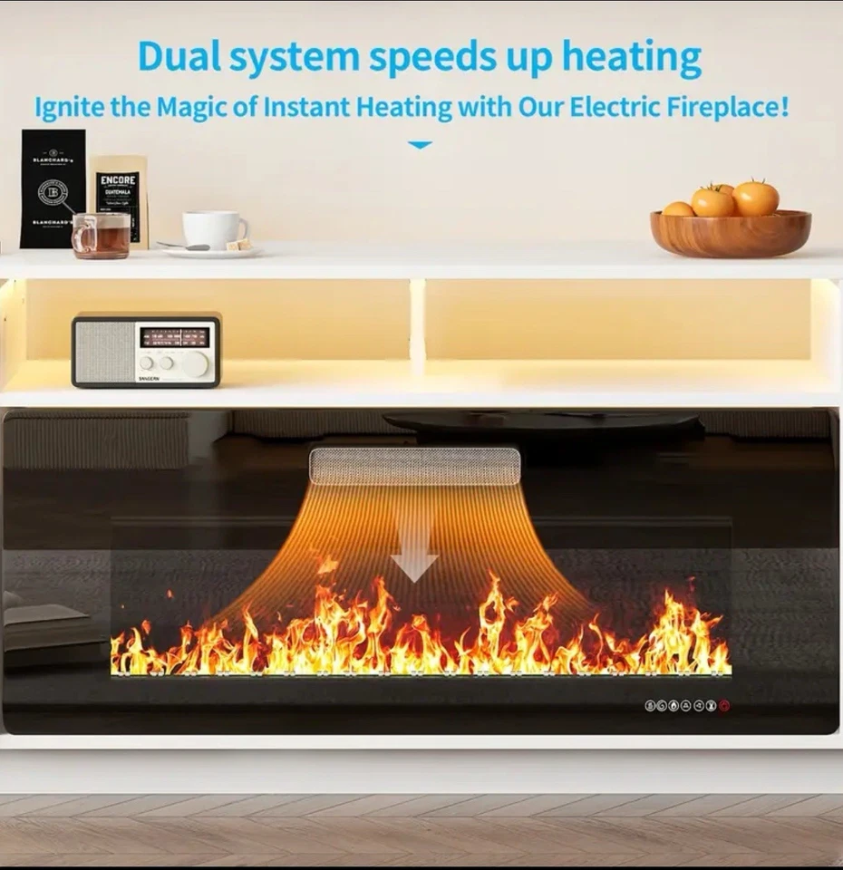 Soporte de TV para TV de 80 pulgadas, centro de entretenimiento con chimenea de 36" | negro antiguo Foto 4 de 4