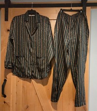 Victoria's Secret Sz M Stripe Satin 2pc Pajama Set Button Long Sleeve Jacquard