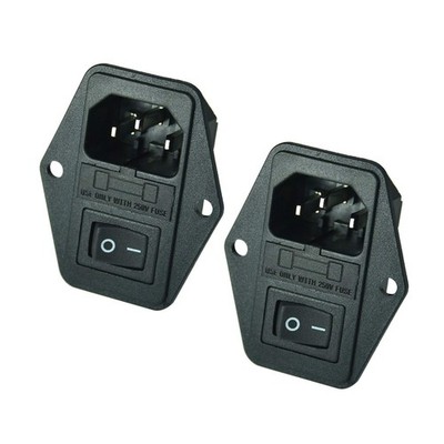 2pcs Iec320 C14 Large Current Inlet Male Connector Plug With 15a Rocker Switch A