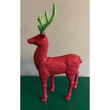 13.5  Christmas Glitter Red/Green Standing Deer Decor - Wondershop