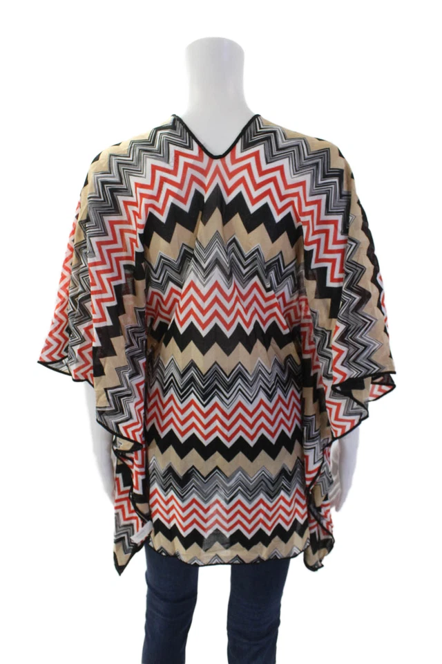 Missoni Mare Mujer Gran Tamaño Chevron Tejido Cubre Marrón Rojo Blanco Talla IT 40 Foto 3 de 4