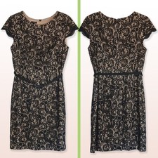 Talbots Black Lace Shift Dress with Belt Size 8p