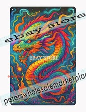Trippy Fire Dragon Tin Sign psychedelic wall hanging