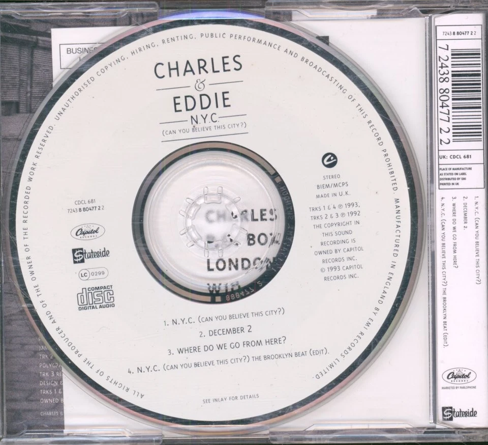 Charles and Eddie N.y.c. (Can You Believe This City ?) CD UK Capitol 1993 CDS - Image 2 of 2