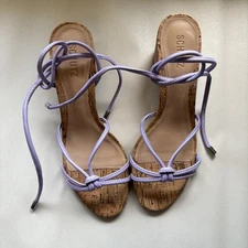 Schutz Women's Suzy High Heel Block Cork Strappy Sandals Purple 9.5 Party Pastel