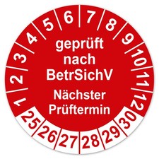 Prüfplakette 30mm geprüft nach BetrSichV nächster Prüftermin 2025-2030 LTD018