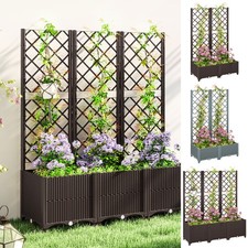 Plastic Raised Garden Planter with Trellis, Flower Bed w/ Drainage Holes