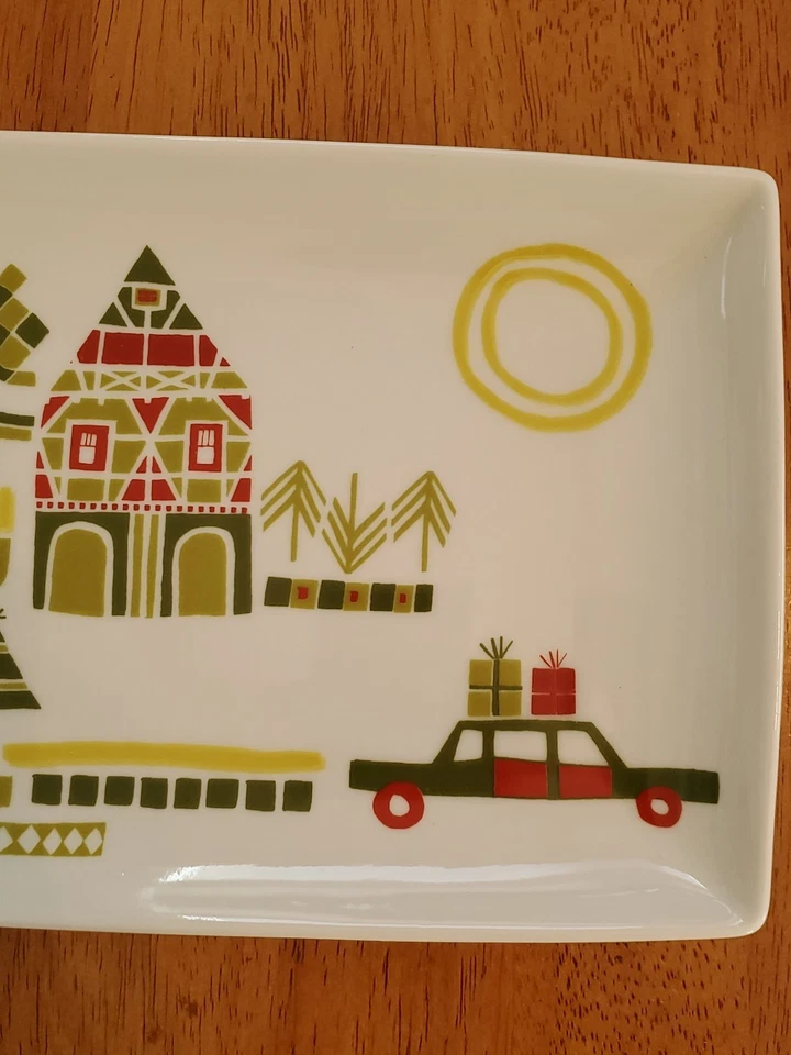 Crate & Barrel  Holiday Signed Julia Rothman Yule Town Square Tray 10" X 6-3/4" - Image 4 of 4