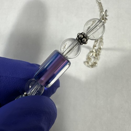 Cane Glass Furnace Bead Silver Necklace Multicolored Blue Purple Clear - Picture 3 of 15