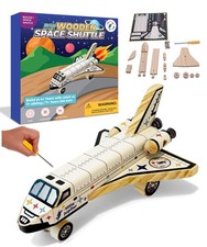 DIY Build Your Own Space Shuttle Toy Model - Wooden Kit w/Stickers - Kids Woo...