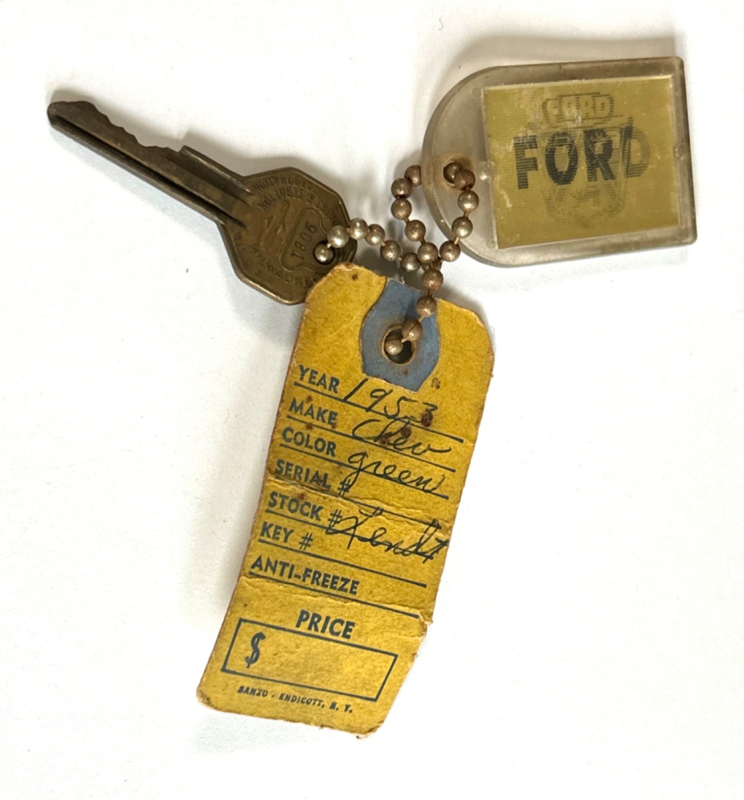 Vtg Ford Dealership Keychain 1950s W Tag and Key Changing Sign Logo