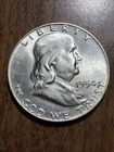 1954-D UNC. Franklin Half Dollar Full Bell Lines Actual Coin. Higher grade Coin