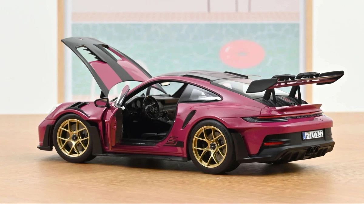 1:18 Porsche 911 (992) GT3 RS Weissach -- Ruby Star Red w/Gold Wheels -- Norev
