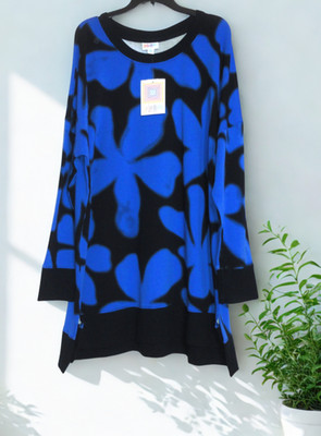 LulaRoe XL ''Hannah'' Long Sleeve Blue and Black Tunic Top - NWT