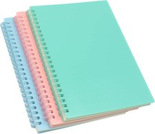 Spiral Notebook 3 Pcs A5 Thick Plastic Hardcover 8mm Ruled 3 Color 80 Sheets