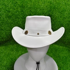 White Leather Cowboy Hat – Concho Band – Western Outback Style – Size XS to 4XL