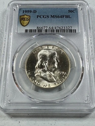 1959-D  FRANKLIN US Half Dollar,   MS64 by PCGS,   FBL,   a SUPERB coin!!!!