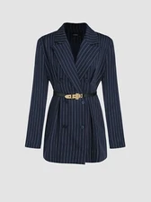 Woman Pinstriped Classic Smart Elegant Fitted Jacket Blazer SMALL