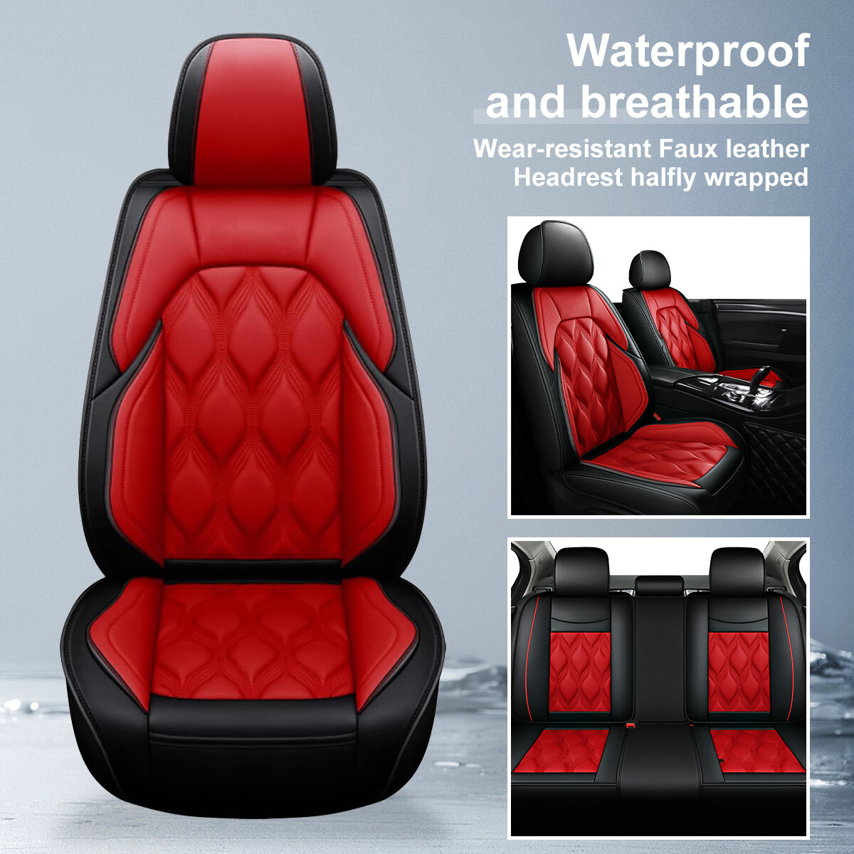 Breathable PU Leather Car 5-Seat Cover Full Set Red For JEEP RENEGADE 2015-2024