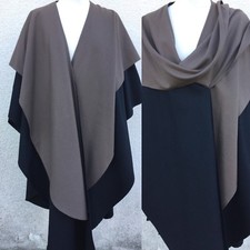 Vintage Mansfield Black Tan Deco Swing Wrap Shawl Cloak Poncho Wool Stylish