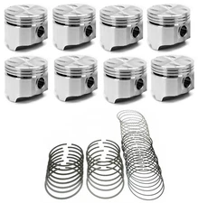 SILVOLITE Flat Top Cast Pistons Set/8+CAST Rings for 1968-1977 Pontiac 350 030