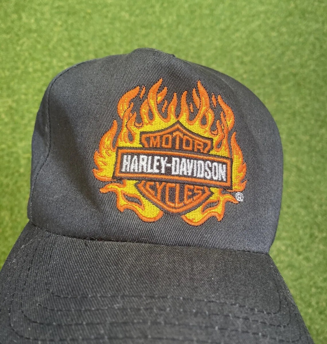Harley Davidson Mens Snap Back Hat Flame AOP 90s Vintage Cap