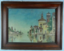 S.E. Wood nice mid 1900's "Venetian Scene" Oil on canvas. (BI#MK/171119)